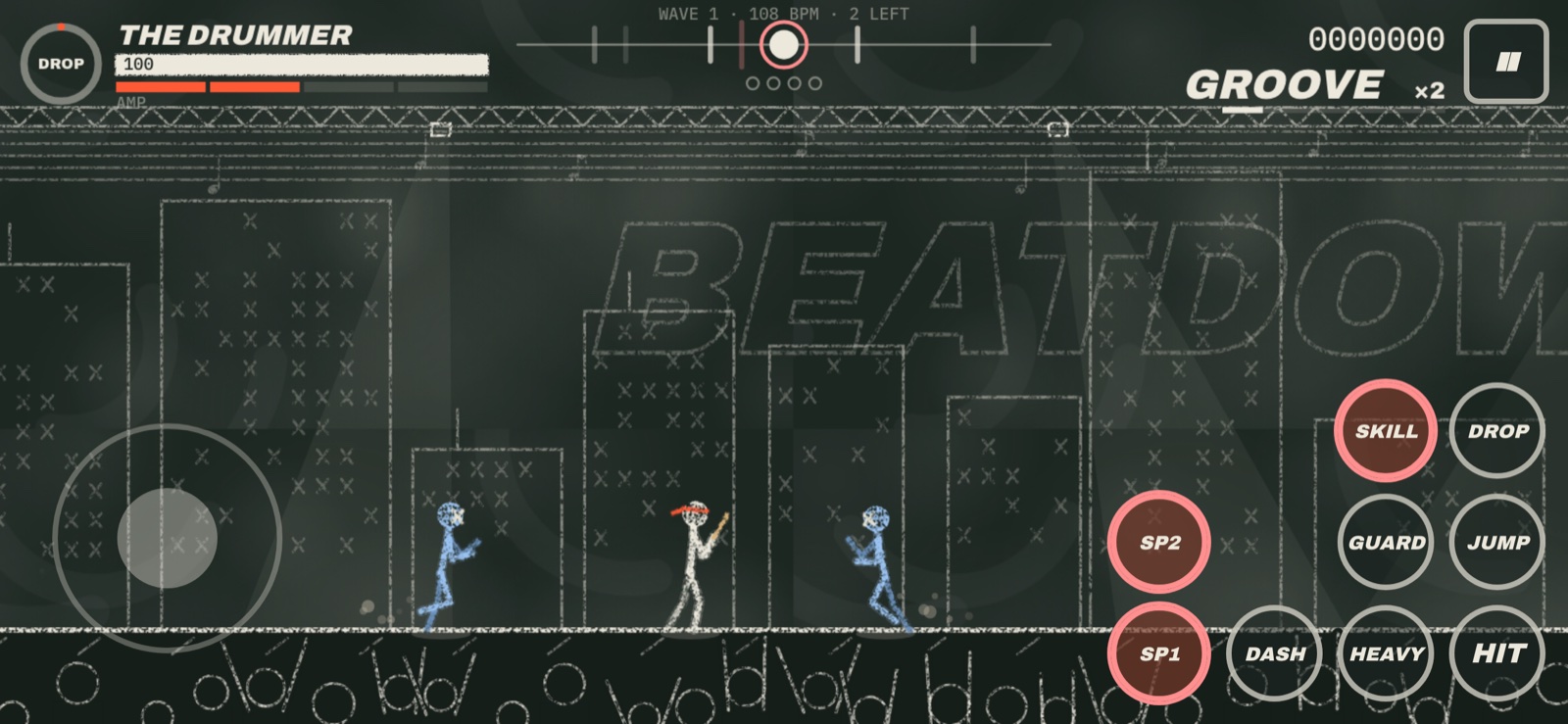 Stickman Arcade: Nine Free Browser Games and an Animator, Built by AI in One Day 21 Game on a phone in landscape with virtual thumbstick and round action buttons
